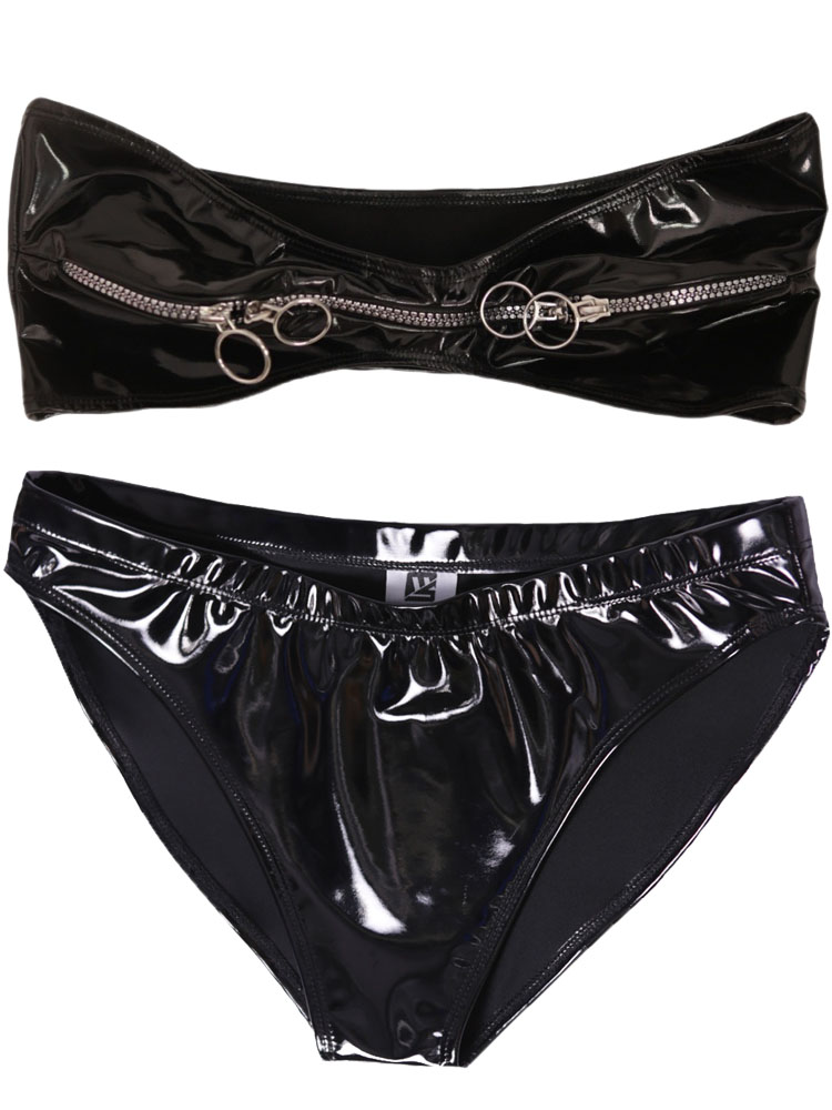 Thong Bikini Women - Wetlook PVC outfit met rits, bustier,