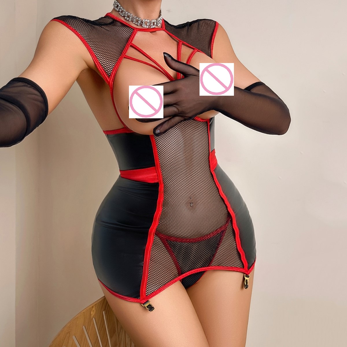 Groothandel vrouwen sexy mesh  - Garter Belt Set recensie en prijs